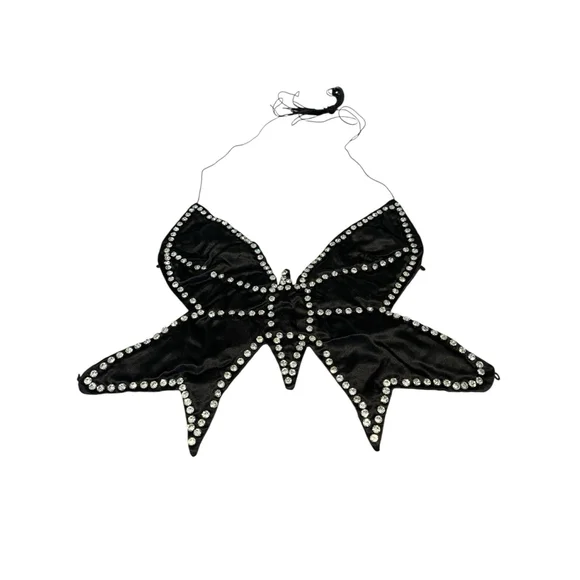 Jumisee Butterfly Top Womens Size M Black Open Back Beaded Rhinestone - Picture 2 of 10